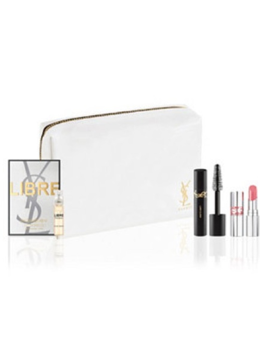 Yves Saint Laurent White Makeup Pouch with Mascara & Lipstick